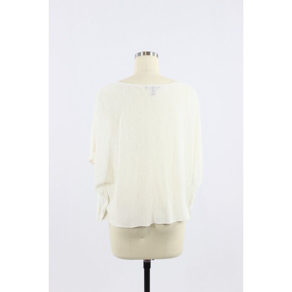 EILEEN FISHER Ivory White Hemp Bled Knit Poncho Box Blouse Top, Size S - Picture 4 of 13